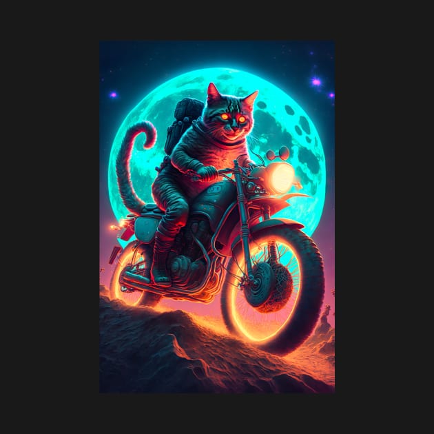 Cyber Cat Riding Dirt Bike by KoolArtDistrict