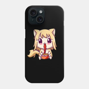 Cat Eating Spaghetti Cute Anime Kitten Phone Case