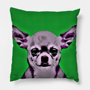 Pop Art Portrait of Chihuahua in Green Background Pillow