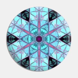 Mosaic Kaleidoscope Flower Blue and Red Pin