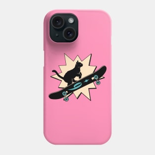 Cool Skater Black Cat in pink Phone Case