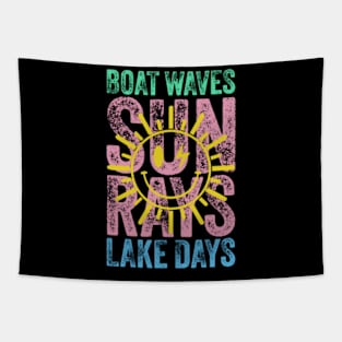 Boat Waves Sun Rays Lake Days Cute Retro 70s Summer Vacation Tapestry