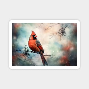 Misty boreal watercolor cardinal Magnet