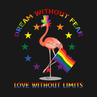 Flamingo LGBT Gift Dream Without Fear Love Without Limits T-Shirt