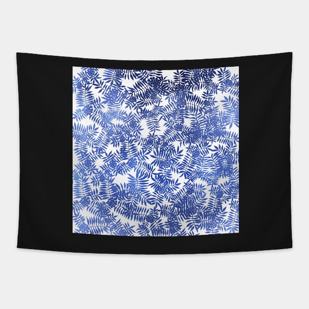 Rowan/ Mountain Ash - Blue metallic on white Tapestry by Nellene