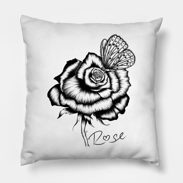 Rose and Butterfly. Pillow by Introvert Home 