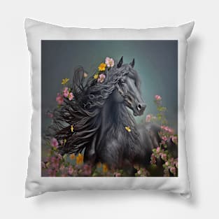 Black Friesian Horse Pillow