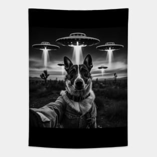 Selfie of Funny Dog And Aliens UFO - 2 Tapestry