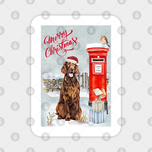 Irish Setter Merry Christmas Santa Dog Magnet by Puppy Eyes