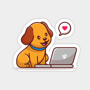 Cute Dog With Laptop Cartoon Magnet