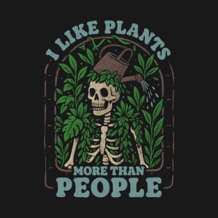I Like Plants More Than People Ironic Skull T-Shirt