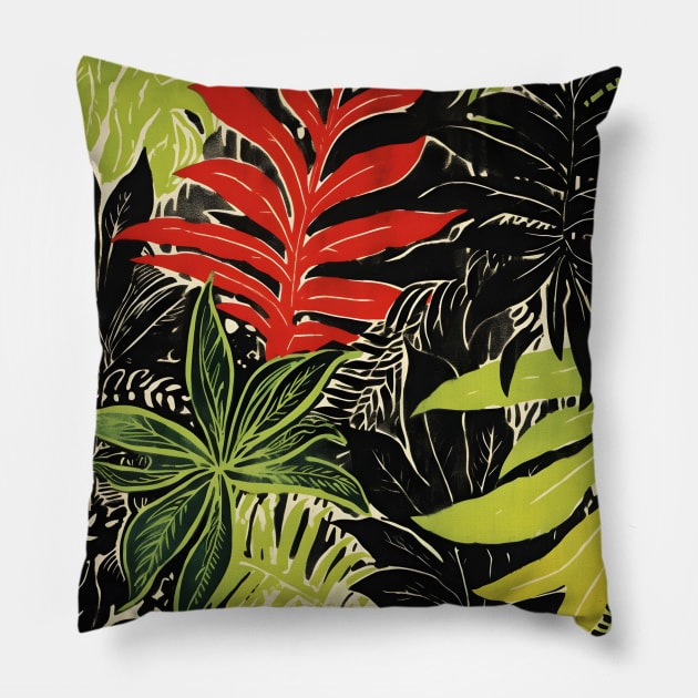 Tropical Jungle Leaves Boho Colorful Pillow by Trippycollage