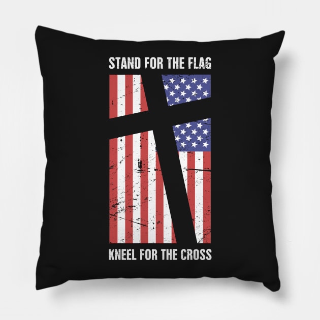 Stand For The American Flag, Kneel For The Christian Cross Pillow by MeatMan