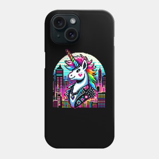 Neon Punk Unicorn in Pixelated Cityscape - Urban Fantasy Art Phone Case