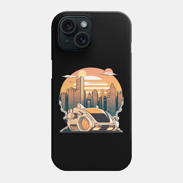 Futuristic Car Infront Of A Futuristic Mega City Phone Case by ORENOB