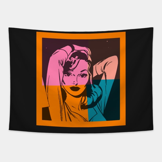 Woman in Sixties Retro Style Orange Tapestry by TNMGRAPHICS