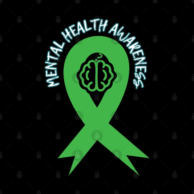 Mental Health Awareness Green Ribbon Brain Question Mark by Owl Canvas