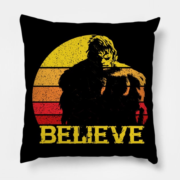 Bigfoot Believe Retro Vintage Pillow by DARSHIRTS