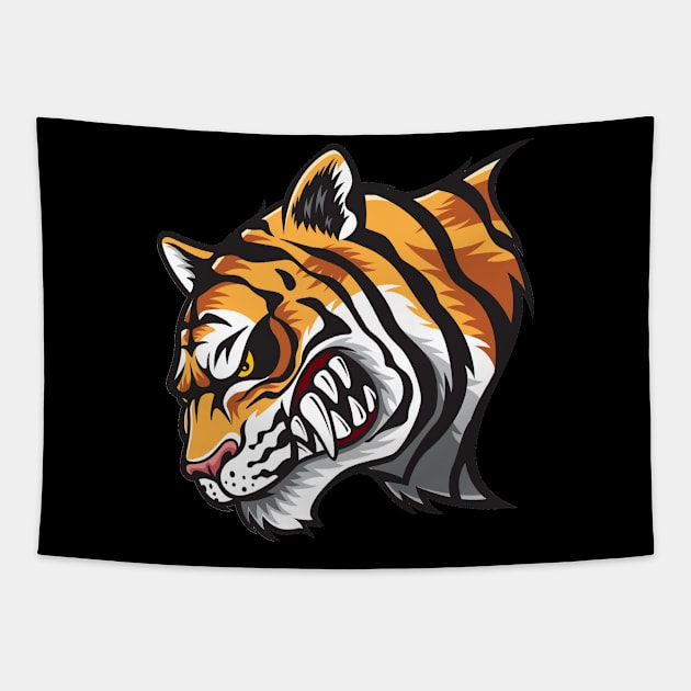 Angry Tiger - Wild Animal Cartoon Art Tapestry by bigbikersclub