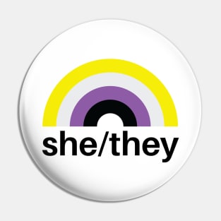 She/They Pronouns Nonbinary Rainbow Pin