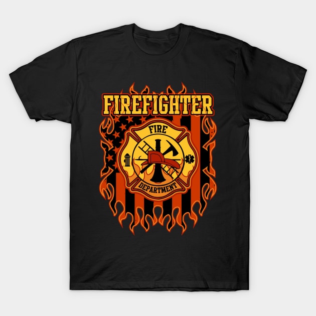  Firefighter Fire Department Fire Badge and Flag T-shirt :  Clothing, Shoes & Jewelry