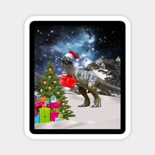 Christmas Dinosaur Santa In Space Funny Magnet