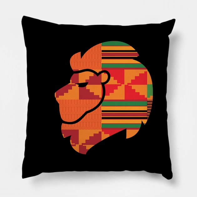 Lion Animal with African Kente Pattern Pillow by kentevibes