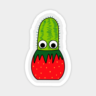 Cute Cactus Design #221: Cactus In Strawberry Pot Magnet