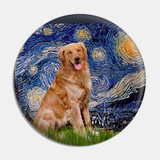 Starry Night Adapted to Include a Happy Golden Retriever Pin