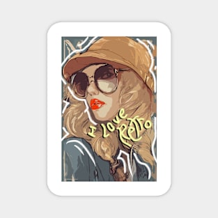 i love retro themed hat and sunglasses and girl design Magnet