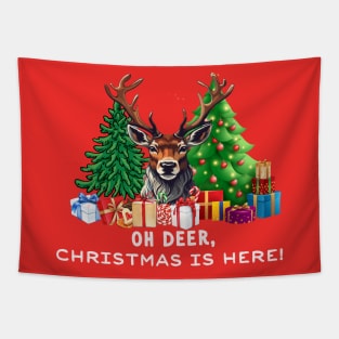 Christmas Gifts "Oh Deer, Christmas is Here!" Tapestry