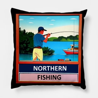 Vintage Fishing Poster Pillow