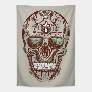 Rust Sage Los Muertos Skull Tapestry