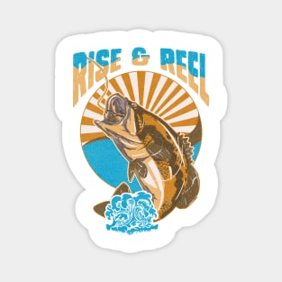 Rise & Reel Large Mouth Bass Lake Fishing Vintage Retro Magnet