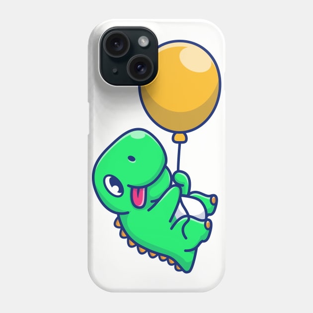 Cute Dinosaur Floating With Balloon Cartoon Phone Case by Catalyst Labs