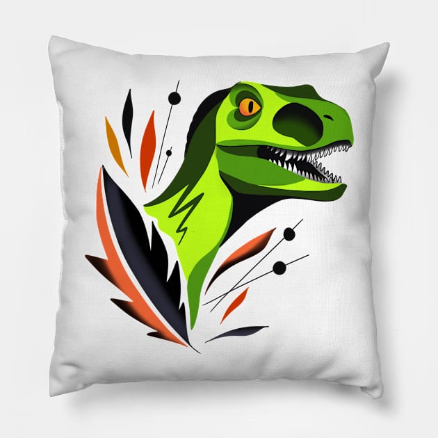 Colorblock velociraptor Pillow by Jurassic Ink