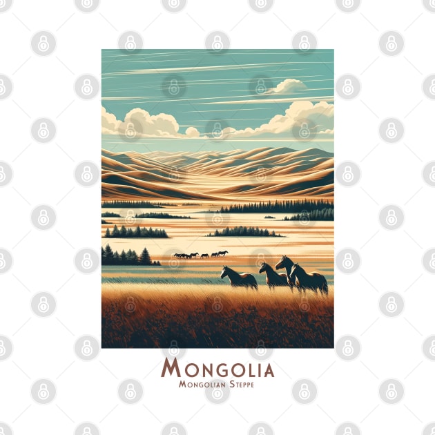 Vintage Travel Poster - Minimalist Retro Mongolian Steppe by POD24