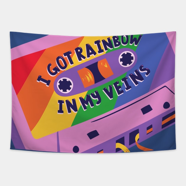 I Got Rainbow In My Veins, Cassette Mixtape Retro Vintage Tapestry by waltzart