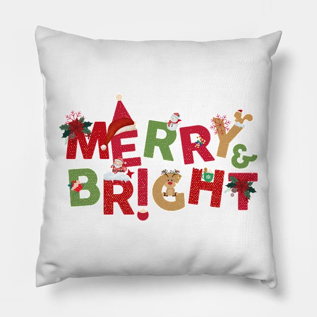 Merry and Bright xmas tshirt Pillow by TextureMerch