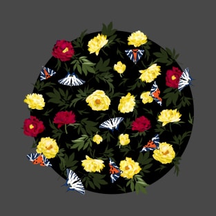 Peonies & Butterflies - black T-Shirt