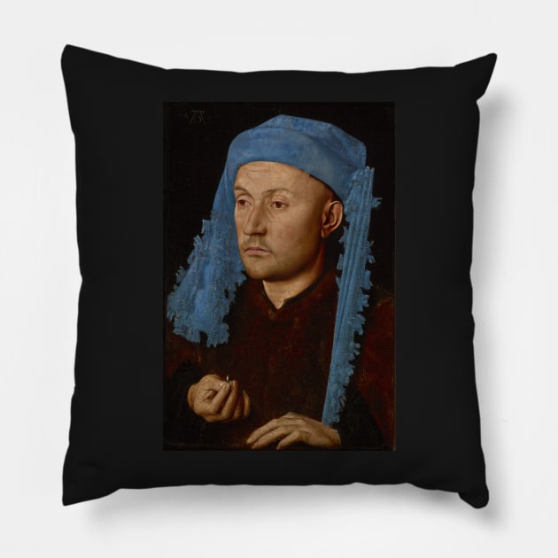 man in a blue turban - Jan van Eyck Pillow by Kollagio