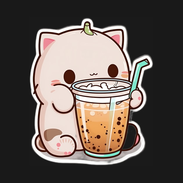 Cute Cat Drinking Bubble Tea Cartoon Boba Drawing by kiddo200