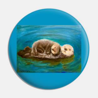 Mom and Baby Otters Pin