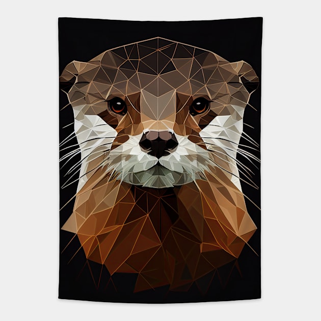 Triangle Otter - Abstract polygon animal face staring Tapestry by LuneFolk