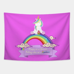 Happy cupcake eating unicorn design Tapestry