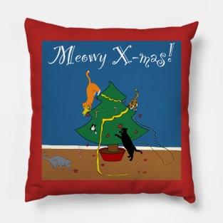 Meowy X-mas mayhem with background Pillow