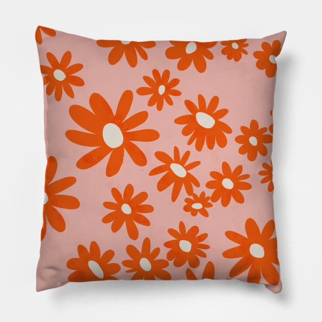 orange retro floral Pillow by edmproject