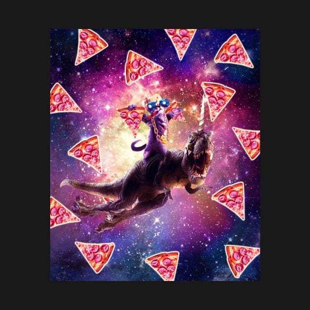 Thug Space Cat On Dinosaur Unicorn - Pizza by Random Galaxy