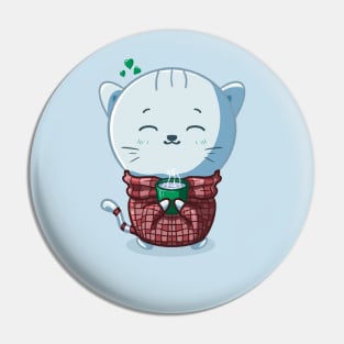 Kawaii cat and warm coffee Pin