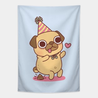 Cute Little Pug Poops At Party Funny Tapestry